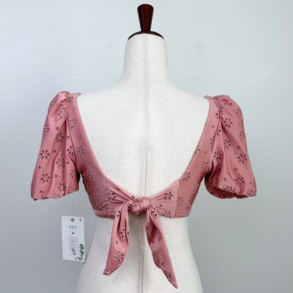 Chelsea & Violet Pink Eyelet Waterproof Swim Crop Bikini Top NWT - Picture 7 of 8